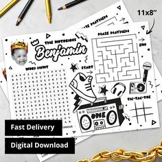 the printable coloring page for fast delivery is shown next to a gold chain and pencils