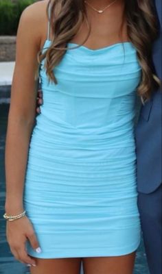 Light Teal Hoco Dress, Aqua Hoco Dress, Neon Blue Hoco Dress, Teal Hoco Dresses Short, Hoco Dress Light Blue, Satin Hoco Dress Short, Bright Homecoming Dresses, Bright Blue Homecoming Dress, Teal Homecoming Dress