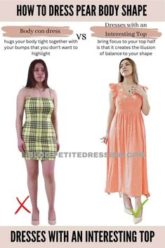 11 Best Types of Dresses for the Pear Body Shape Pear Body Shape Fashion, Pear Shaped Fashion, Empire Waist Dresses, Pear Shape Fashion, Pear Shaped Dresses, Pear Shaped Outfits, Body Guide, Wider Hips, Dress Body Type