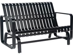 a black metal bench sitting on top of a white background