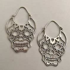 Sugar Skull Hoop Earrings | Etsy Earrings Etsy, Silver Wire, Sugar Skull, Wire Jewelry, Hippie Boho, Crochet Earrings, Etsy Earrings, Handmade Items, Etsy Gift Card