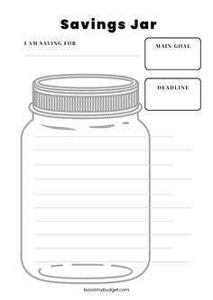 a mason jar with the words savings jar on it and an empty label in front