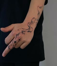 a person's hand with a tattoo on it, which is shaped like a wave