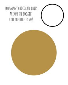 a brown circle with the words how many chocolate chips are on the cookie? roll the dice to see