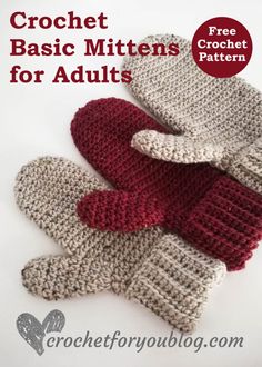 crochet mittens for adults with text overlay