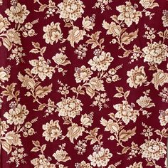 a red and gold flowered fabric with white flowers on the bottom half of it