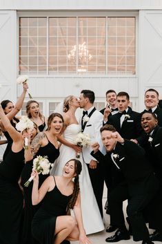 You can never go wrong with a black and white wedding! We loved being apart of such a gorgeous day and our white florals were a great  supporting role to our amazing couple! Black And White Wedding Groom, White And Black Wedding Party, Black And White Bridal Party Attire, All Black Formal Wedding, Black White Wedding Party, Wedding Party Black And White, Black And White Wedding Inspiration, Black And White Wedding Party Attire, Black And White Wedding Dress Code