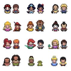 some pixel art style avatars from the video game super mario and princess peaches