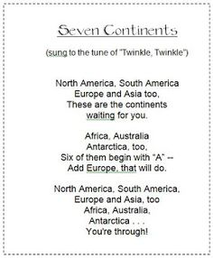 the seven continentss song to tune of twnke, north america and asia