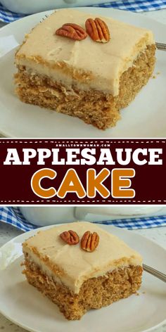 A delicious dessert recipe featuring an applesauce spice cake! It will become one of your favorite sweet food. Moist and topped with cinnamon cream cheese frosting, this easy applesauce cake is the BEST! Applesauce Ingredient Recipes, Desserts With Apple Sauce, Applesauce Cake Easy, Apple Sauce Cake, Cinnamon Cakes, Applesauce Recipes, Easy Applesauce, Applesauce Cake Recipe, Applesauce Spice Cake