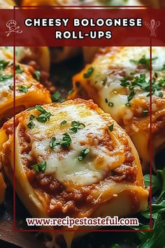 cheesey bologinese roll - ups with parsley on top