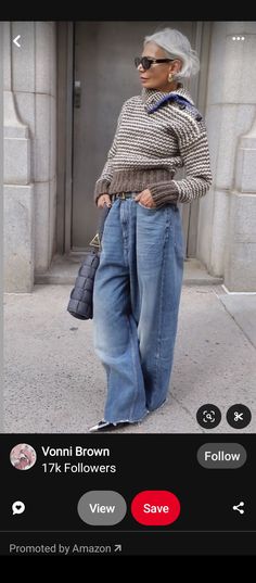 Looks Jeans, Mode Boho, 60 Fashion, Old Woman, Wide Jeans, Mode Inspo, 인물 사진, 가을 패션, 50 Fashion