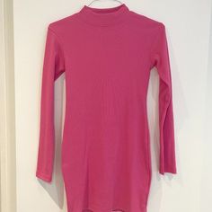 New With Tags!!! Bubble Gum Pink Bodycon Dress Made Out Of A Ribbed Material Pink Ribbed Casual Bodycon Dress, Casual Pink Ribbed Bodycon Dress, Pink Ribbed Long Sleeve Dress, Pink Long Sleeve Ribbed Dress, Long Sleeve Ribbed Pink Dress, Ribbed High-neck Mini Dress For Spring, High-neck Ribbed Mini Dress For Spring, High Neck Ribbed Mini Dress For Spring, Pink Stretch Ribbed Dress