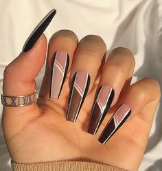 Black And White Nails, Brown Acrylic Nails, Long Nail Designs, Nail Swag, Bling Acrylic Nails, Brown Gradient, Brown Tones, Luxury Nails, Fire Nails