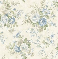 an old fashioned wallpaper with blue and white flowers