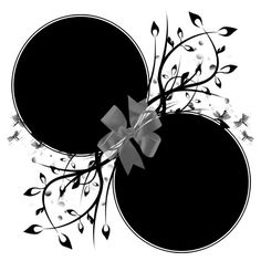 an abstract black and white background with flowers, leaves and circles in the shape of a bow