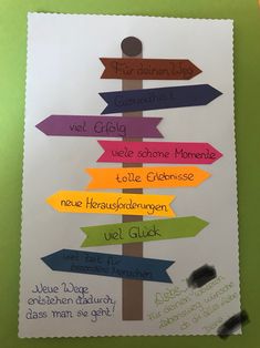 a poster with several different colored arrows pointing to different places in the direction of people