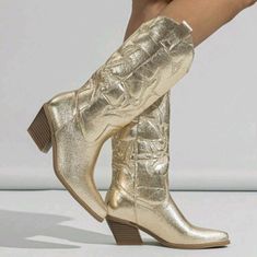 Women's Gold Western Glam Cowgal Boots New In Boutique Music Festival Shoes, Gold Cowboy Boots, Glam Boots, High Heel Wedges Platform, Botas Western, Western Glam, Taylor Swift Tour Outfits, Festival Shoes, High Heel Wedges