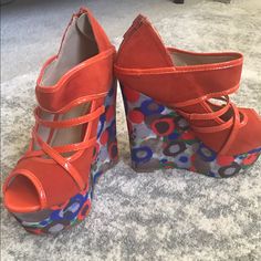 Orange And Blue Wedges Brand New, Never Worn. Feel Free To Negotiate Or Make An Offer. Trendy Orange Wedge Heels, Orange Synthetic Heels With Round Toe, Orange Synthetic Round Toe Heels, Casual Orange Platform Heels, Casual Orange Heels, Orange Platform Heels With Synthetic Material, Orange Platform Heels In Synthetic Material, Orange Synthetic Platform Heels, Casual Orange Heels For Spring