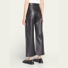 Proenza Schouler White Label leather culottes High rise Four-pocket style Wide legs Cropped fit Cropped at ankles Button/zip fly; belt loops Dry clean Imported Leather Culottes, White Label, Wide Legs, Proenza Schouler, Curator Style, Leather Pants, Tops Designs, High Rise, Luxury Fashion