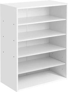 a white bookcase with three shelves on the bottom and one shelf in the middle