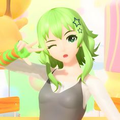 a girl with green hair is posing for the camera