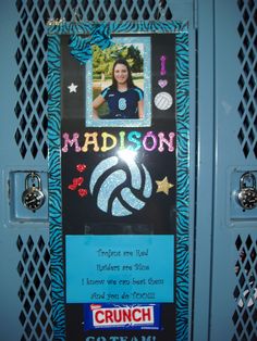 a locker with an image of madison on the front and bottom panel, along with words that say i love you so much