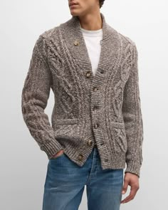 Luxury Men's Button-up Cardigan, Mens Cable Knit Sweaters, New Look Clothes, Mens Knitted Cardigan, Cashmere Sweater Men, Cable Knit Sweater Cardigan, Brunello Cucinelli Men, Rib Knit Cardigan, Mens Cardigan