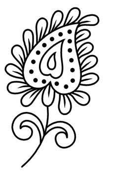 a flower with the letter d on it's petals and leaves in black ink