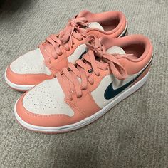 Barely Worn. Excellent Condition. Great For Collecting Colorful Jordans Pink Green, Root Color, Womens Air Jordans, Womens Jordans, Jordan 1 Low, Air Jordan 1 Low, Jordan Shoes, Jordan 1, Air Jordans