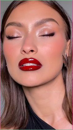 red lip combo credit - claudianeacsu Red Lipstick Glam Makeup, Bold Red Lipstick Makeup Look, Navy Dress Red Lipstick, Statement Lip Makeup, Birthday Makeup Red Lips, Christmas Makeup Red Lips, Makeup For Red Dress Formal Brown Eyes, Dark Lip Bridal Makeup, Red Head Glam Makeup