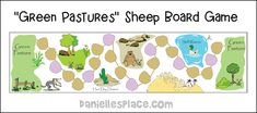 the green pasture's sheep board game is shown with animals and plants on it