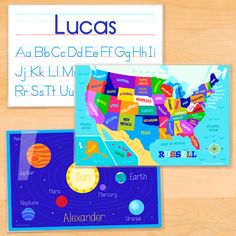 the usa map and name cards are on display