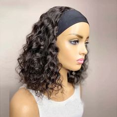 HeadBand Wig Virgin Human Hair Curly Natural Black 150% Density 14" Wigs For Black Women Bob, Head Band Wig, Black Women Bob, Virgin Hair Color, 16 Inch Hair, Wig Headband, Green Wig, Headband Wig, Short Human Hair Wigs