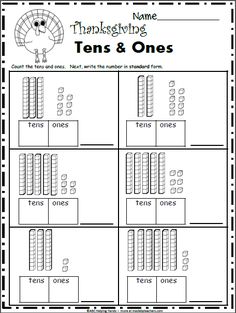 thanksgiving worksheet with tens and ones