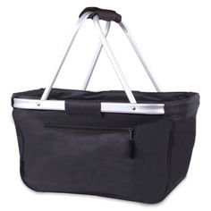 a large black bag with white handles