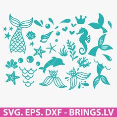 the svg eps dxf bundle includes mermaids, sea animals and other marine creatures