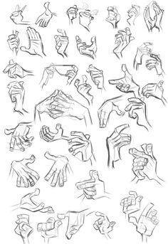 hand gestures drawn in black and white with different angles, sizes and shapes to show how they