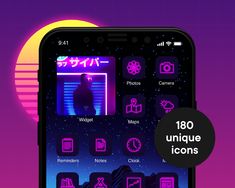 an iphone screen with neon icons on it