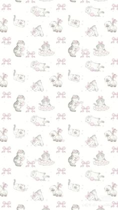 a white wallpaper with pink and gray animals on it