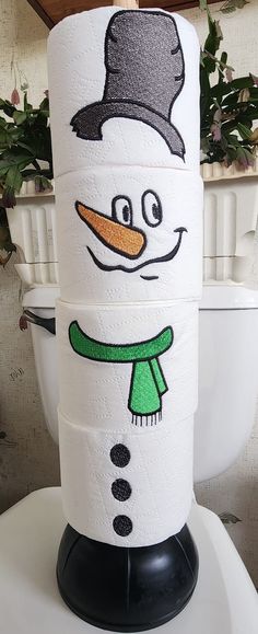 the toilet paper is decorated like a snowman