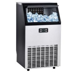 the ice machine is filled with water and ice cubes to cool it's contents