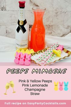 pink and yellow peeps lemonade champagne straw recipe on easy party cocktails