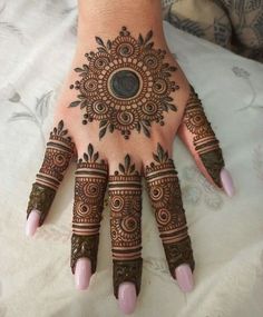 a woman's hand with hennap on it, showing the intricate design