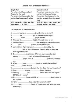 the worksheet for present perfect