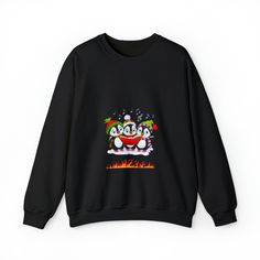 Ideal for the Festive season, a unisex heavy blend Christmas crewneck sweatshirt is pure comfort.  These garments are made from polyester and cotton.  This combination helps designs come out looking fresh and beautiful.  The collar is ribbed knit, so it retains its shape even after washing.  There are no itchy side seams on these sweaters.  .: Made with a medium-heavy fabric blend of 50% cotton and 50% polyester (8.0 oz/yd² (271.25 g/m this sweatshirt feels cozy and is the perfect choice for those colder months. .: The classic fit along with the crew neckline deliver a comfy wearing experience with a clean-cut style. Meanwhile, the double-needle stitching at the shoulder, armhole, neck, waistband, and cuff seams add top-tier durability.  .: Say goodbye to itchiness thanks to the gray, pear Black Christmas Sweatshirt For Streetwear, Christmas Streetwear Cotton Sweatshirt, Christmas Cotton Sweatshirt For Streetwear, Christmas Cotton Sweater For Streetwear, Christmas Crewneck Sweatshirt, Christmas Crewneck, Jersey Design, The Gray, Cozy Sweatshirts