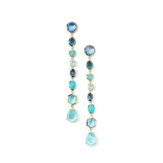 London blue topaz, turquoise, blue topaz, Peruvian amazonite, Swiss blue topaz, and triplets of rock crystal over mother-of-pearl and amazonite as well as rock crystal and mother-of-pearl over lapis lend natural brilliance to these linear earrings. Each gem is hand-faceted and enclosed in an 18K gold mountâ€”a mix of bezels and prongs, adding to the eclecticism of the design. 
 • 18K Gold 
 • Gemstones: Rock Crystal, Mother-of-Pearl, Amazonite, Peruvian Amazonite, Swiss Blue Topaz, Blue Topaz, L Best Jewellery Design, Linear Earrings, Dark Amethyst, Hinged Ring, 18k Gold Earrings, Teardrop Necklace, Swiss Blue Topaz, Gold Drop Earrings, London Blue Topaz