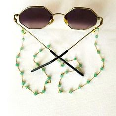 ★ Excellent quality chain with Jade donut stones ★ Strong, super quality and gorgeous ★ Black or white grips - free extra grips option ★ Standard length - 28 inches  (70cm) Please double-check your delivery address so your order will not be returned to us. We cannot absorb the cost of resending. Thank you! Eyewear Chain, Glasses Chains, Gold Glasses, Eyeglass Chain, Necklace Green, Designer Eyewear, Glasses Chain, Eye Wear Glasses, Chain Jewelry