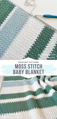 crochet pattern moss stitch baby blanket with text overlay reading'moss stitch baby blanket '