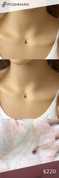 14K Solid Gold Natural Mini Ruby Dainty Necklace 14K Solid Gold Mini Ruby Pendant Charm Necklace Metal: 14K Solid Gold (stamped 14K) Length: 16"-18" adjustable Pendant: with bale 10 x 4 mm Est. Weight: 1.32 grams Brand new with box  #6814 Element Shine Jewelry Necklaces Gold Briolette Birthstone Necklace In Fine Jewelry Style, Gold Briolette Birthstone Necklace Fine Jewelry, Gold Briolette Birthstone Necklace For Anniversary, Gold Briolette Birthstone Necklace, Yellow Gold Birthstone Necklace With Delicate Chain For Formal, Formal Yellow Gold Birthstone Necklace With Delicate Chain, Gold Briolette Birthstone Necklace In 14k Gold, Elegant 14k Stamped Yellow Gold Birthstone Necklace, Elegant Yellow Gold Birthstone Necklace Stamped 14k